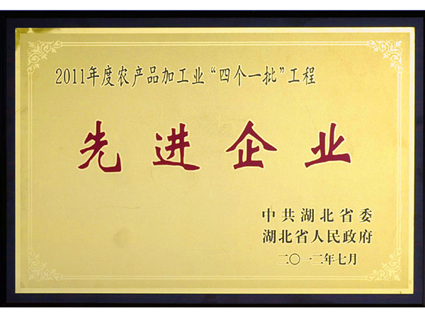 2012年 銀豐集團榮獲湖北省2011年度農産品加工業“四個一批”工程先進企業 2012年 銀豐集團榮獲湖北省2011年度農産品加工業“四個一批”工程先進企業