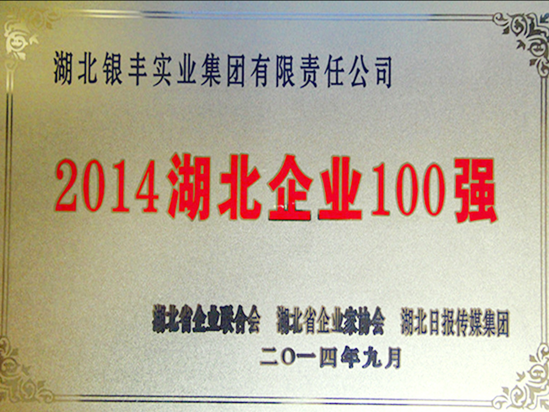2014年 銀豐集團獲評2014年度湖北省百強企業第43位