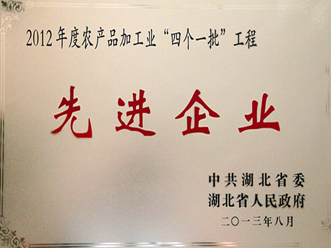 2013年 銀豐集團榮獲湖北省2012年度農産品加工業“四個一批”工程先進單位 2013年 銀豐集團榮獲湖北省2012年度農産品加工業“四個一批”工程先進單位