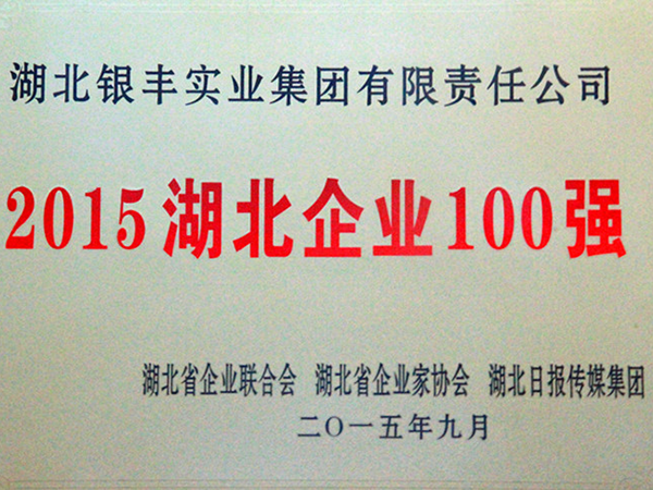2015年 銀豐集團榮獲湖北省企業100強第58位